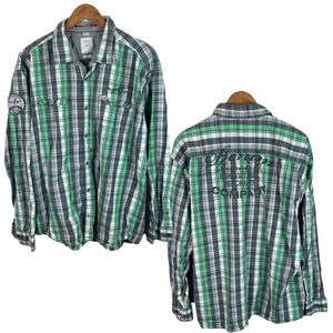 BF1145 Mens S. Oliver Trendy Hipster Plaid Embroidered Button Down Shirt XXL